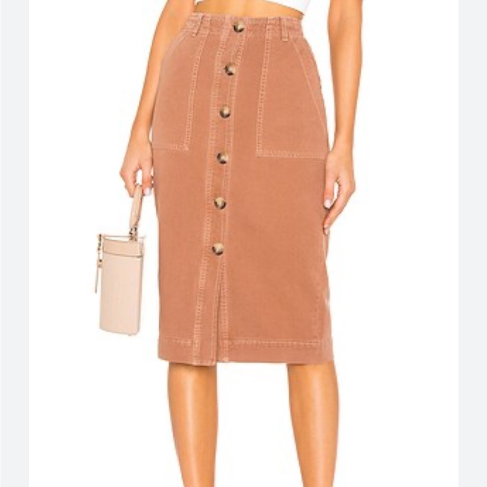 Free People Skirt Women 2 Brown Mid Length Utility Pencil Button Front Twill